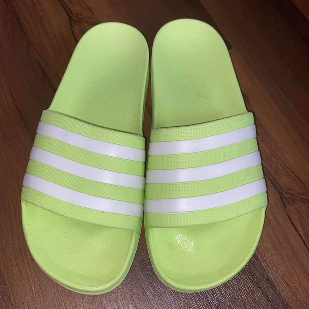 Lime green adidas slides